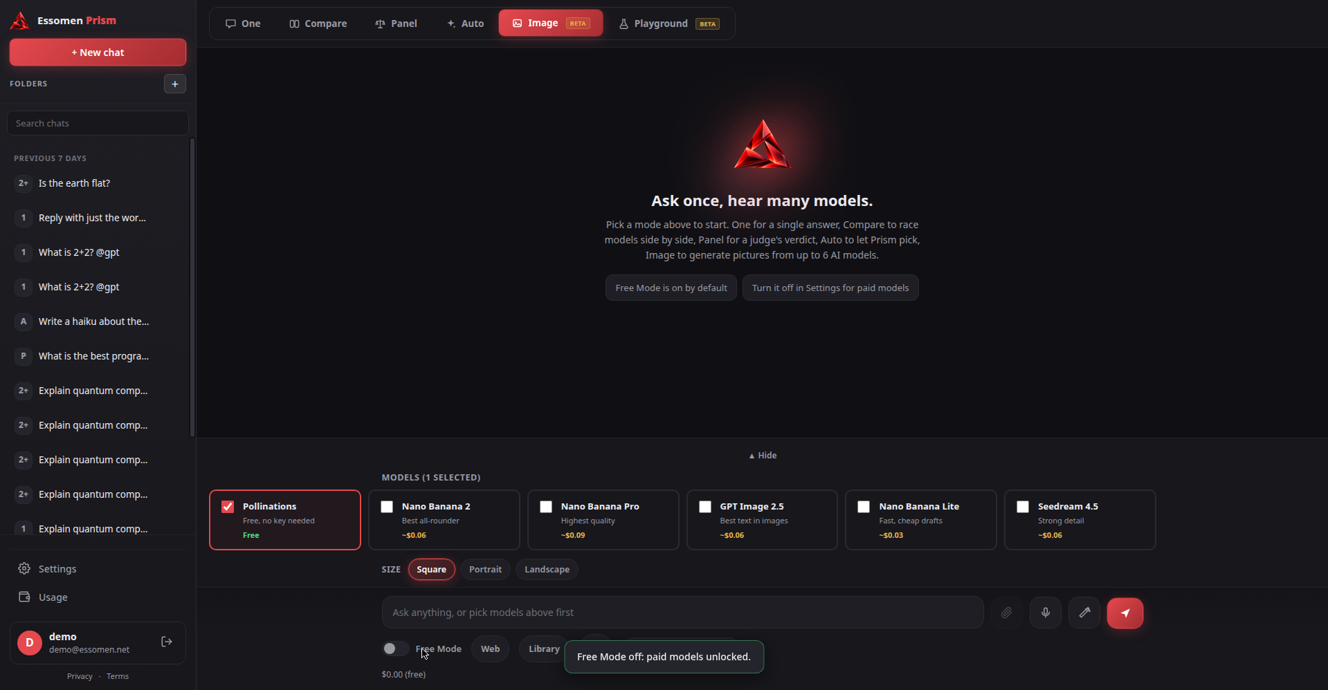 Image mode with 6 AI models to choose from